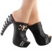 SHOW STORY Punk Black Skull Stud Open Toe Platform Bone Heel Club Mule Slide Sandals,LF80661