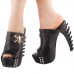 SHOW STORY Punk Black Skull Stud Open Toe Platform Bone Heel Club Mule Slide Sandals,LF80661