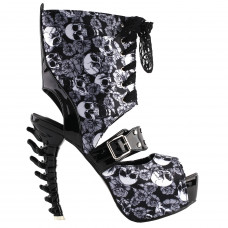 SHOW STORY Punk Skull Rose Print Stud Buckle Lace-UpPlatform Bone Heel Club Ankle Bootie Sandals,LF80663 SHOW STORY Punk Skull Rose Print Stud Buckle Lace-UpPlatform Bone Heel Club Ankle Bootie Sandals,LF80663