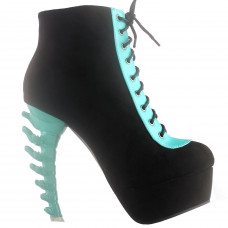 SHOW STORY Punk Black Aqua Two Tone Lace Up Zip High-top Bone Platform Ankle Boots