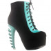 SHOW STORY Punk Black Aqua Two Tone Lace Up Zip High-top Bone Platform Ankle Boots