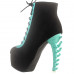 SHOW STORY Punk Black Aqua Two Tone Lace Up Zip High-top Bone Platform Ankle Boots