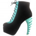 SHOW STORY Punk Black Aqua Two Tone Lace Up Zip High-top Bone Platform Ankle Boots