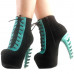 SHOW STORY Punk Black Aqua Two Tone Lace Up Zip High-top Bone Platform Ankle Boots