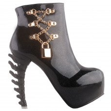 SHOW STORY Punk Black Metal Chain Zip High-top Bone Platform Ankle Boots,LF80671