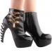 SHOW STORY Punk Black Metal Chain Zip High-top Bone Platform Ankle Boots,LF80671