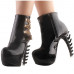 SHOW STORY Punk Black Metal Chain Zip High-top Bone Platform Ankle Boots,LF80671