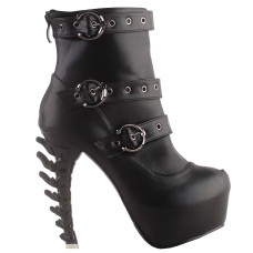 SHOW STORY Punk Black Strappy Buckle Zip High-top Bone Platform Ankle Boots,LF80674 