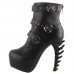 SHOW STORY Punk Black Strappy Buckle Zip High-top Bone Platform Ankle Boots,LF80674 