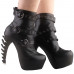 SHOW STORY Punk Black Strappy Buckle Zip High-top Bone Platform Ankle Boots,LF80674 