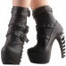 SHOW STORY Punk Black Strappy Buckle Zip High-top Bone Platform Ankle Boots,LF80674 