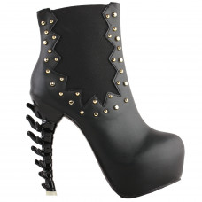 SHOW STORY Punk Black Studs High-top Bone Platform Ankle Boots