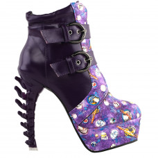 SHOW STORY Punk Vintage Rockabilly Purple Strap Buckle High-top Bone Platform Ankle Boots