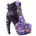 SHOW STORY Punk Vintage Rockabilly Purple Strap Buckle High-top Bone Platform Ankle Boots