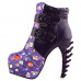 SHOW STORY Punk Vintage Rockabilly Purple Strap Buckle High-top Bone Platform Ankle Boots