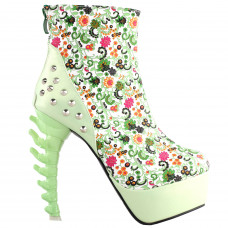 SHOW STORY Vintage Rockabilly Green Flower Print Stud High-top Bone Platform Ankle Boots