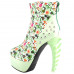 SHOW STORY Vintage Rockabilly Green Flower Print Stud High-top Bone Platform Ankle Boots