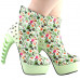 SHOW STORY Vintage Rockabilly Green Flower Print Stud High-top Bone Platform Ankle Boots