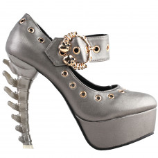 SHOW STORY Punk Grey Skull Buckle Mary-Jane Eyelet Gladiator Platform Bone Heels Pumps