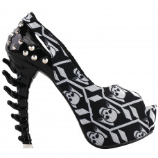 SHOW STORY Punk Skull Pattern Gladiator Studs Two Tone Platform Bone Heels Club Pumps