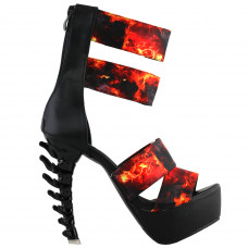 SHOW STORY Punk Black Flame Pattern Strappy Gladiator Zipper Platform Bone Heels Club Pumps