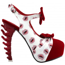 Vintage Red White Bows Lip Print Slingback Gladiator Platform Bone Heels Club Pumps