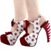 Vintage Red White Bows Lip Print Slingback Gladiator Platform Bone Heels Club Pumps