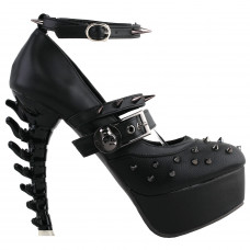 SHOW STORY Punk Black Spike Strappy Buckle Mary-Jane Gladiator Platform Bone Heels Pumps