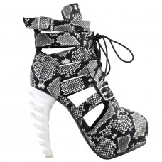 Punk Snake Skin Print Lace-Up Gladiator Hidden Platform Bone Heels Ankle Bootie