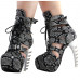 Punk Snake Skin Print Lace-Up Gladiator Hidden Platform Bone Heels Ankle Bootie