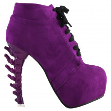 LF80702 SHOW STORY Punk Purple Lace-Up Gladiator Hidden Platform Bone Heels Ankle Bootie