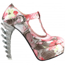 SHOW STORY Retro T-Bar Floral Print Buckle Mary-Jane Gladiator Platform Bone Heels Pumps