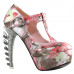 SHOW STORY Retro T-Bar Floral Print Buckle Mary-Jane Gladiator Platform Bone Heels Pumps