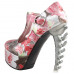 SHOW STORY Retro T-Bar Floral Print Buckle Mary-Jane Gladiator Platform Bone Heels Pumps