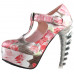 SHOW STORY Retro T-Bar Floral Print Buckle Mary-Jane Gladiator Platform Bone Heels Pumps