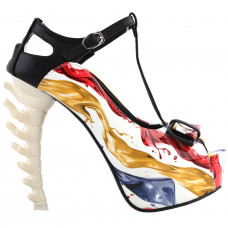 SHOW STORY Retro T-Bar Liquid Print Buckle Bow Mary-Jane Gladiator Platform Bone Heels Pumps