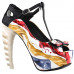 SHOW STORY Retro T-Bar Liquid Print Buckle Bow Mary-Jane Gladiator Platform Bone Heels Pumps