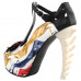 SHOW STORY Retro T-Bar Liquid Print Buckle Bow Mary-Jane Gladiator Platform Bone Heels Pumps