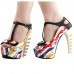 SHOW STORY Retro T-Bar Liquid Print Buckle Bow Mary-Jane Gladiator Platform Bone Heels Pumps