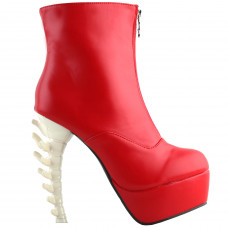 SHOW STORY Cool Red Beige Skull Zipper High-top Bone Heels Platform Ankle Boots