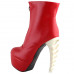 SHOW STORY Cool Red Beige Skull Zipper High-top Bone Heels Platform Ankle Boots
