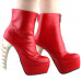 SHOW STORY Cool Red Beige Skull Zipper High-top Bone Heels Platform Ankle Boots