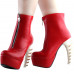 SHOW STORY Cool Red Beige Skull Zipper High-top Bone Heels Platform Ankle Boots