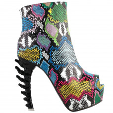 SHOW STORY Cool Multicoloured Snake Skin Print Peeptoe High-top Bone Hidden Platform Ankle Boots