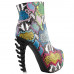 SHOW STORY Cool Multicoloured Snake Skin Print Peeptoe High-top Bone Hidden Platform Ankle Boots