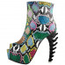 SHOW STORY Cool Multicoloured Snake Skin Print Peeptoe High-top Bone Hidden Platform Ankle Boots