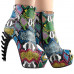 SHOW STORY Cool Multicoloured Snake Skin Print Peeptoe High-top Bone Hidden Platform Ankle Boots