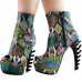 SHOW STORY Cool Multicoloured Snake Skin Print Peeptoe High-top Bone Hidden Platform Ankle Boots
