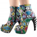 SHOW STORY Cool Multicoloured Snake Skin Print Peeptoe High-top Bone Hidden Platform Ankle Boots