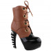 SHOW STORY Cool Brown Black Two Tone Lace-Up High-top Bone Heels Platform Ankle Boots